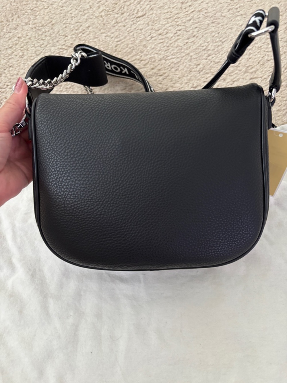 Michael Kors Black Pebbled Leather Logo Strap Crossbody Bag - Picture 8 of 16